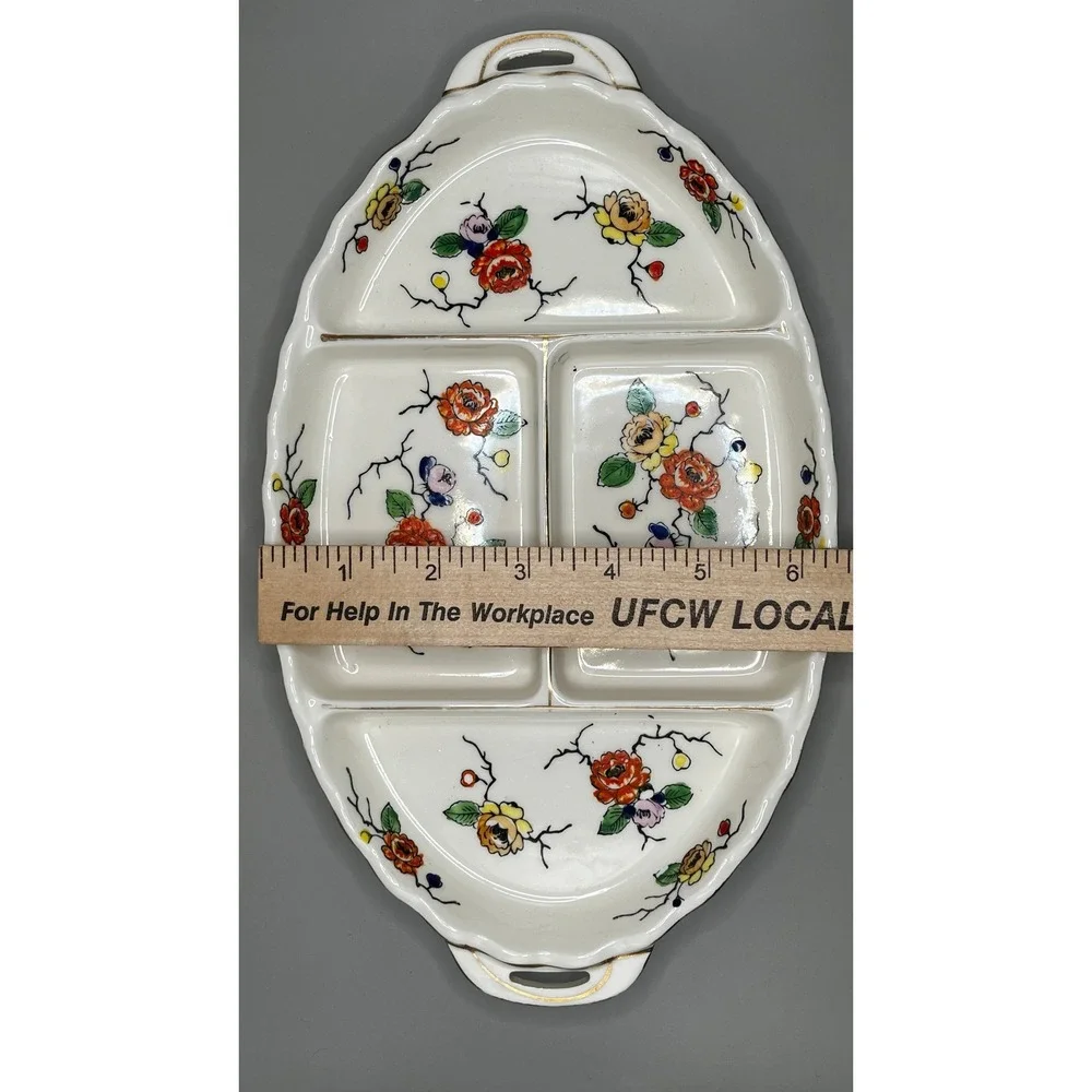 Divided Dish Hand Painted Flowers‎ Made in Japan 11